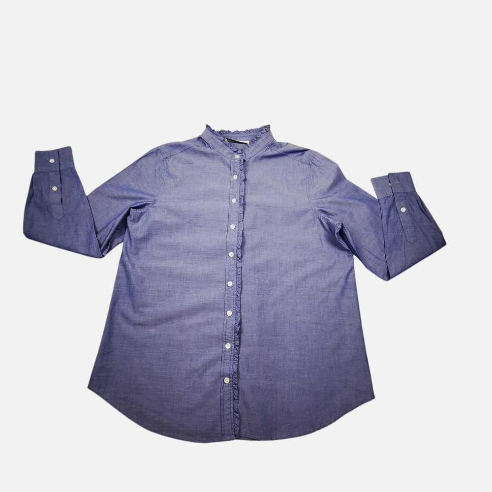 Blue Casual Button Down Shirt with Long Sleeves
